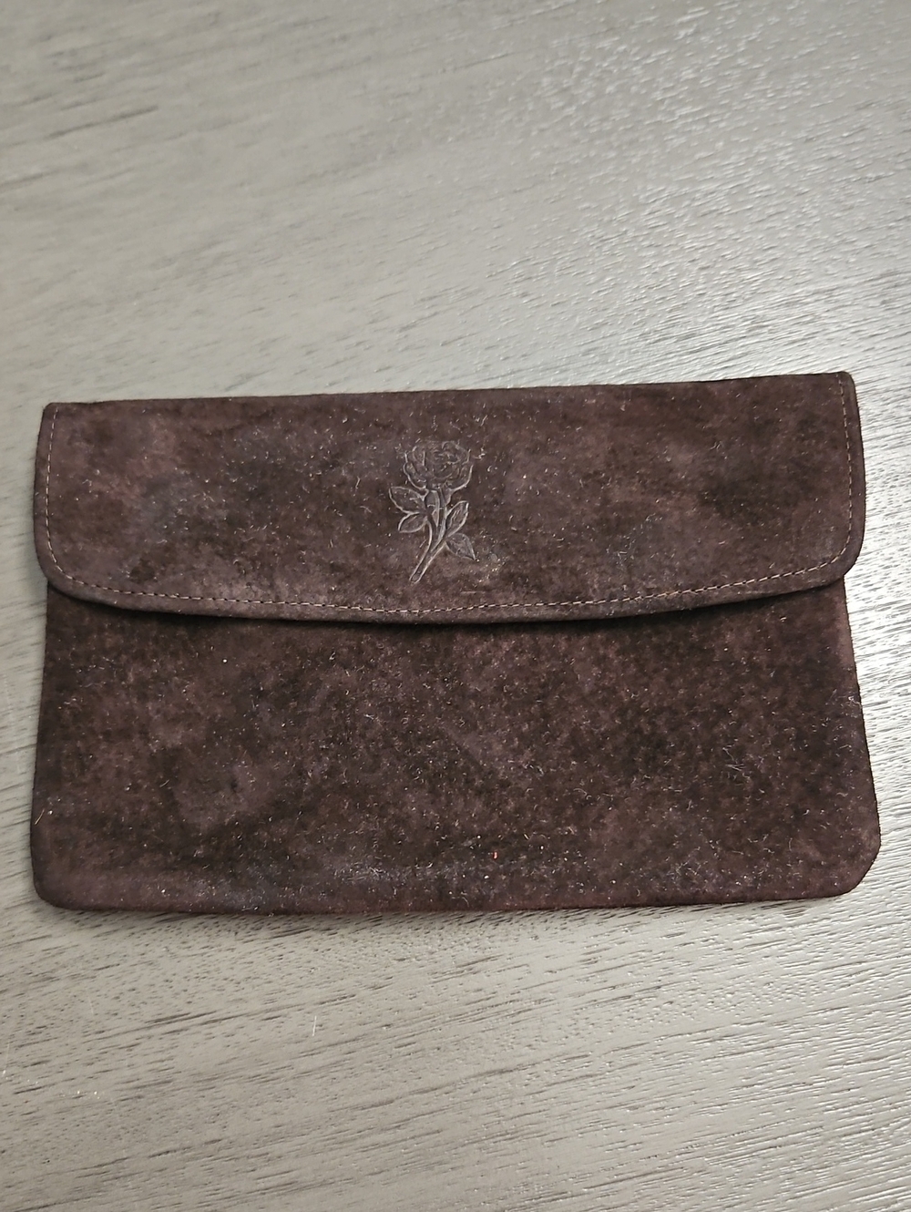 Vintage ROLF'S Brown Suede Leather Clutch Wallet 7.25x5 Holds Phone VGUC